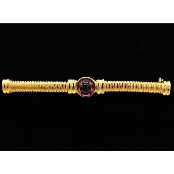 Givenchy Vintage Cabochon Pin Brooch Bar Purple Gold Tone Signed 1980s BinAP - Picture 1 of 12